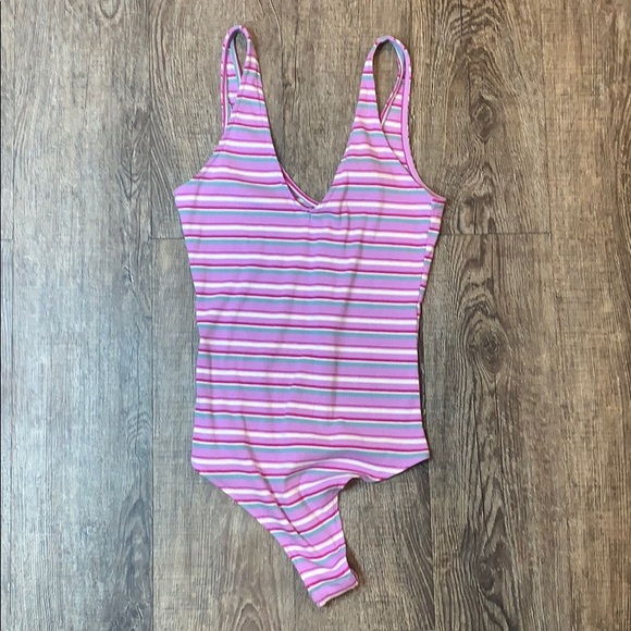wild fable Tops - Wild Fable Double V Neck Striped Bodysuit